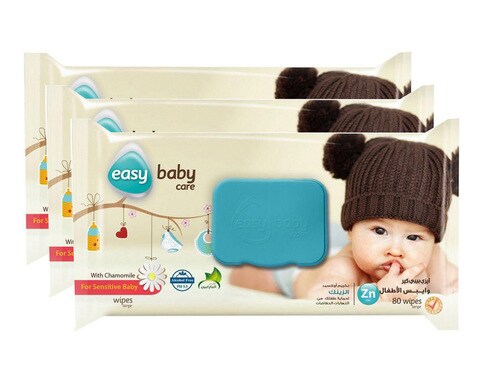 Easy Care Baby Wipes For Sensitive Skin - 80 Wipes Pack Of 2+1