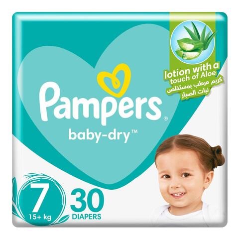 Pampers Baby-Dry Diapers with Aloe Vera Lotion and Leakage Protection  Size 7 +15 kg 30 Diapers