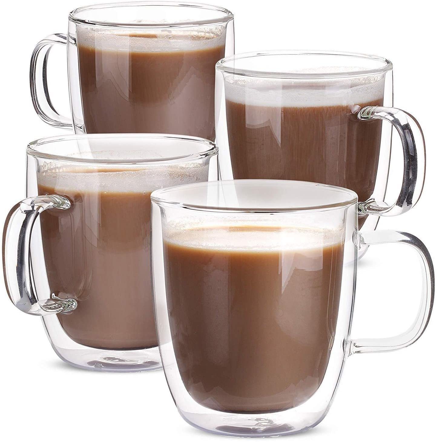 Cappuccino 12oz Glasss Coffee Cups Double Wall Glass Coffee Mugs with Wide Handle Coffee or Tea Mugs by Ingeware Set of 2 Clear Coffee Mug Set Latte Espresso 