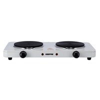 Geepas GHP32014 2000W Dual Hot Plate for Flexible Precise Table Top Cooking, Cast Iron Heating Plate 155mm, Portable Electric Hob with Temperature Control for Home, Camping &amp; Caravan Cooking