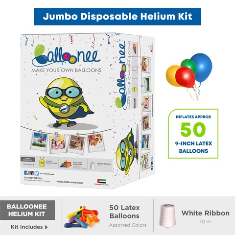 Balloonee Helium Tank - Jumbo Disposable Helium Party Kit - ( 50 Balloons ) with Floatee - Helium Balloons Float Time Extender 50ml