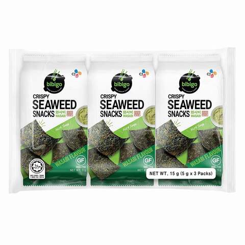 Bibigo Wasabi Crispy Seaweed Snacks 5g Pack of 3