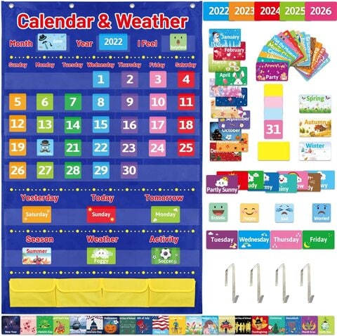 Buy Calendar and Weather Pocket Chart with 112 Cards for Kids ...