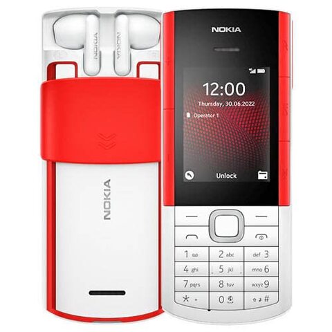 Nokia 5710 Xpress Audio Feature Phone with built-in wireless earbuds, 4G Connectivity, MP3 player, wireless FM radio, dedicated music keys and long-lasting battery (Dual SIM) - White