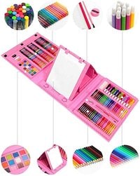 208 Pcs Art Set for Girls,Kids, Double Sided Trifold Easel Drawing Art Kits with Oil Pastels, Crayons, Colored Pencils, Markers, Paint Brush, Watercolor Cakes, Sketch Pad (Pink)