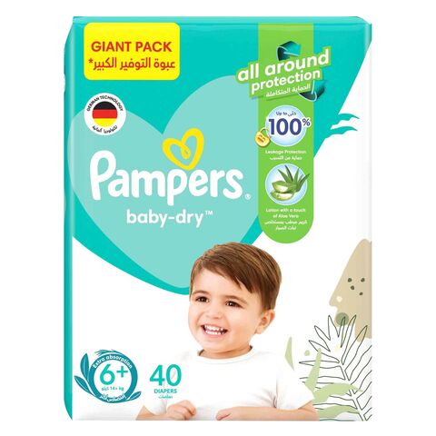 Pampers Aloe Vera Taped Diapers, Size 6+, 14+kg, Giant Pack, 40 Diapers&nbsp;