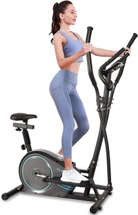 Sky Land Fitness Exercise Bike, Magnetic Elliptical Cross Trainer With FitShow App, Bidirectional Roller, 8-level Resistance, Multifunction Display &amp; Tablet Rack For Home Gym Workout, EM-1563