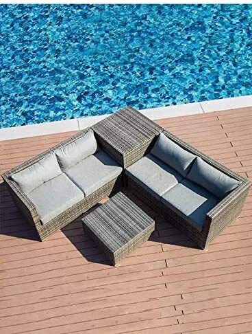 Yulan 4 Pcs Outdoor Cushioned Pe Rattan Wicker Sectional Sofa Set Garden Patio Furniture Set, Grey 023