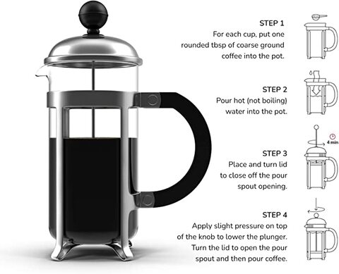 Caffena French Press Coffee Tea Maker - 1 Liter Large Capacity - Heat Resistant 2mm Thick Borosilicate Glass with 4 Level Filtration System, 100% BPA Free (1000 ml)