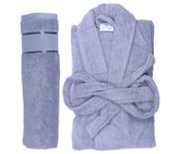 Bathrobe &amp; A Bath Towel,100% Turkish Cotton Shawl Collar Bathrobe, with a 50x90 cm Bath Towel Super Soft &amp; Absorbent for Men and Women, Unisex Adult (Grey)
