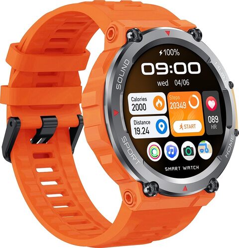 Green Lion Adventure Smart Watch, 10 Days Standby Time, Call/Social Notifications, Bluetooth Connectivity, Waterproof, Wireless Charging, Voice Assistant, Health Tracking (Orange) - Smart Watch
