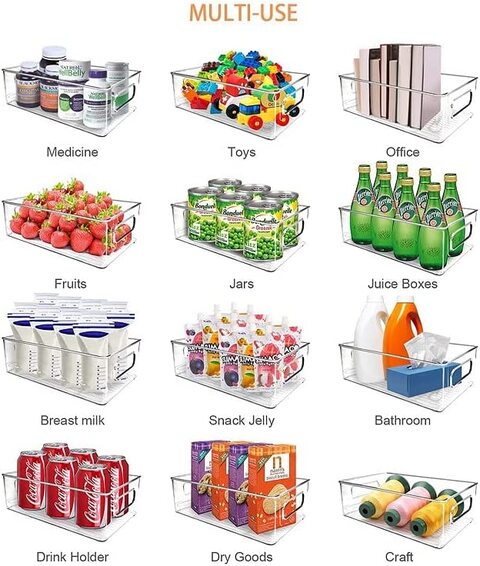 Medium Refrigerator Organizer Bins, Wide Clear Stackable Pantry Food Storage Bins For Kitchen Organization &amp; Storage (4 Pcs)
