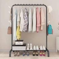 Althiqah Clothes Rack, Clothing Garment Rack Metal Double Rail Hanging Clothes Storage Shelf For Boxes Shoes Boots Commercial Grade Multi-Purpose Entryway Shelving Unit (0409-1-Black)