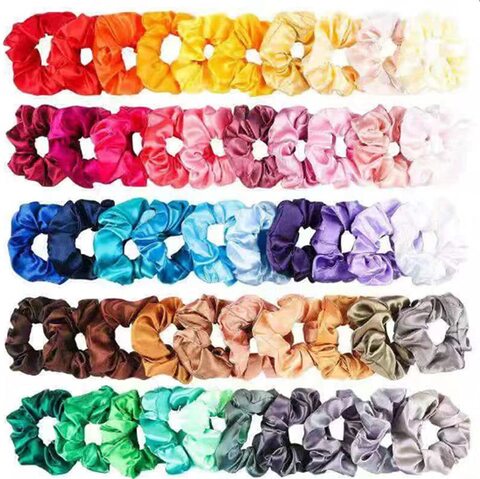 Hair Tie Silk Satin Scrunchies Hair Bands Hair Ties for Women or Girls Hair Accessories - 50 pcs Elastics Hair Ties Multicolor