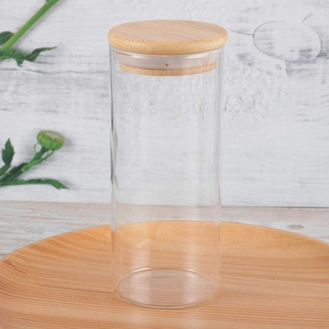 Lushh Glass Food Storage Jars Air Tight Borosilicate Kitchen Food Storage Container Set with Natural Bamboo Lids for Candy Cookie Rice Sugar Flour Pasta Nuts 1200 ML 1pcs