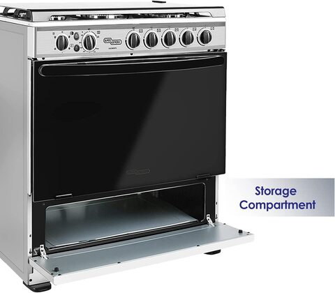 Super General Freestanding Gas-Cooker 5-Burner Full-Safety, Steel Cooker, Gas Oven With Thermostat, Rotisserie, Automatic Ignition, Silver, 80x60x90cm, SGC-801-FS