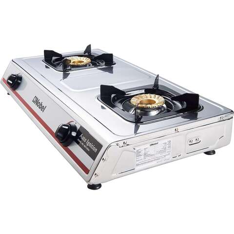 Nobel Gas Stove With Dual Burner Stainless Steel Brass &amp; Auto Ignition NGT2004