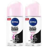 NIVEA Antiperspirant Roll-on for Women Black &amp; White Invisible Original 50ml Pack of 2
