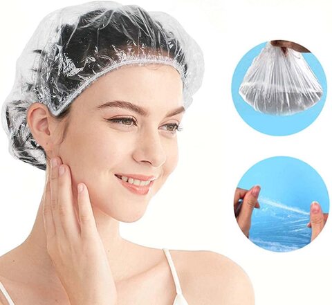 Buy Disposable Shower Caps 100 Pcs Plastic Elastic Bath Cap