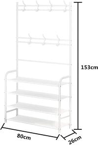Coat Rack Shoe Rack,Storage Shelf with 4-Tier Shoe Organize ,Clothes Rack with 8 Hooks Hanging, Entryway Hall Trees Hanging and Storage (White)