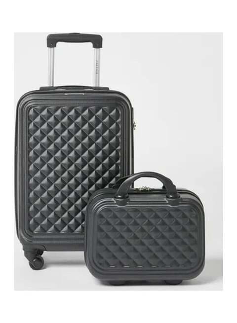 Partner 3-Piece Textured Checkered Luggage Trolley Set, Black