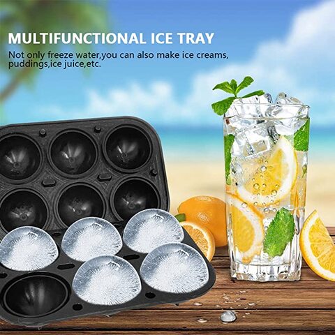 IBAMA 6 Grids Ice Ball Maker Mold Crystal Clear Ice Mold BPA Free Round Silicone Ice Cube Molds, Reusable Sphere Ice Tray for Whiskey Cocktail Bourbon Scotch (Black)