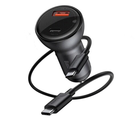 Baseus Digital Display PPS Dual Quick Charger Car Charger 45W With Mini Cable Type-C To Type-C