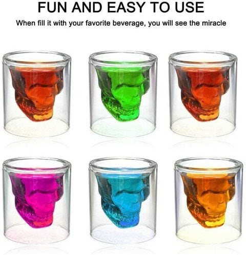 Doreen Crystal Skull Shot Glasses Double Wall Glass Cup