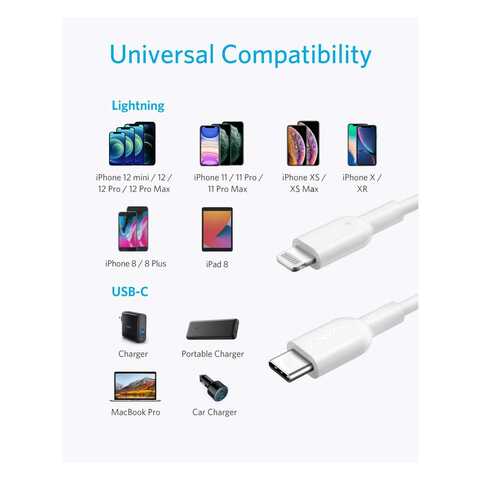 Anker Powerline USB-C To Lightnig Charging Cable 6ft White