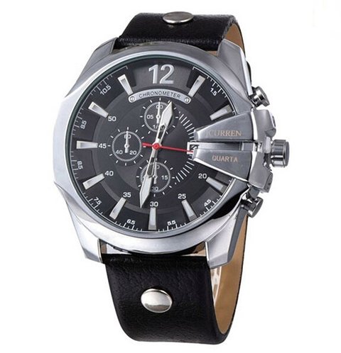 Curren - 8176 Waterproof Men&#39;s Round Dial Quartz Sports Wrist Watch - Black