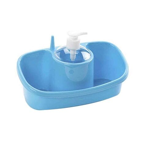 Plastic 3-In-1 Soap Dispensing And Sponge Holder Blue 250ml