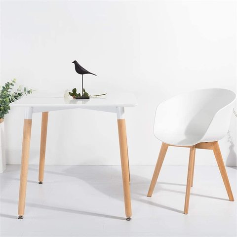 LANNY Modern Wood Dining Table Wooden Table Kitchen Table T5 Square Kitchen Leisure Table with Solid Wooden Legs for Home Office Restaurant Use-WHITE