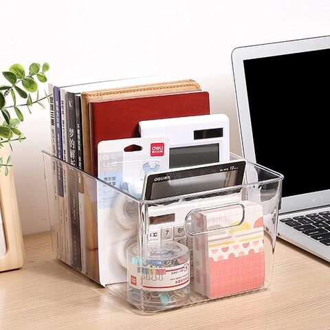 Clear Plastic Stackable Bins Extra Large, Food Storage Containers Box, Organizers for Kitchen, Pantry &amp; Bathroom (4 Pcs)
