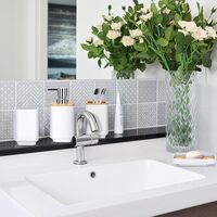 Generic Bamboo Bathroom Accessories, Modern Design, Set Of 6: Soap Dispenser, Toothbrush Holder, Tooth Mug, Soap Dish, Toilet Brush, Rubbish, White