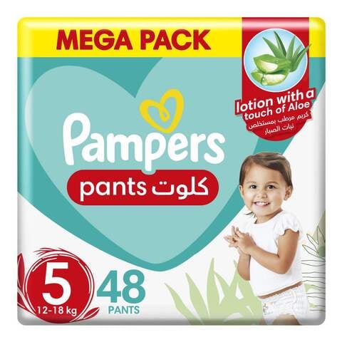 Pampers Baby-Dry Pants with Aloe Vera Lotion Stretchy Sides and Leakage ProtectionSize 5 12-18 kg Mega Pack 48 Pants