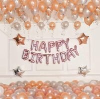 Party Time 36-Pieces Rose Gold Birthday Party Decoration Kit - With Latex Balloons, Star Foil Balloon, Happy Birthday Banner and Balloon Pump For Baby Girls, Boys, Adults Birthday Party Supplies