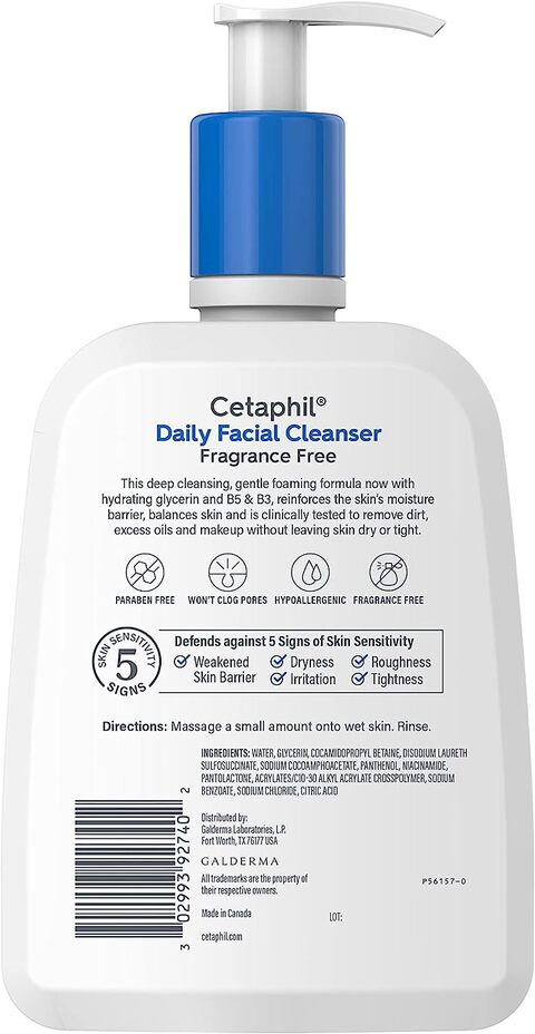Cetaphil Daily Facial Cleanser For Sensitive, Combination To Oily Skin, New 16 Oz, Fragrance Free, Gentle Foaming, Soap Free, Hypoallergenic