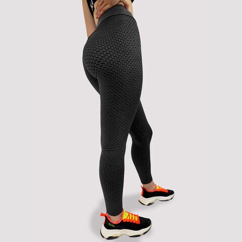 Kidwala Chain Patterned Leggings - High Waisted Workout Gym Yoga Honeycomb Pants for Women (Medium, Black)