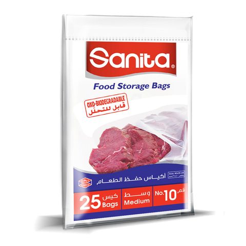 Sanita food storage bags 10, medium, 25 pieces