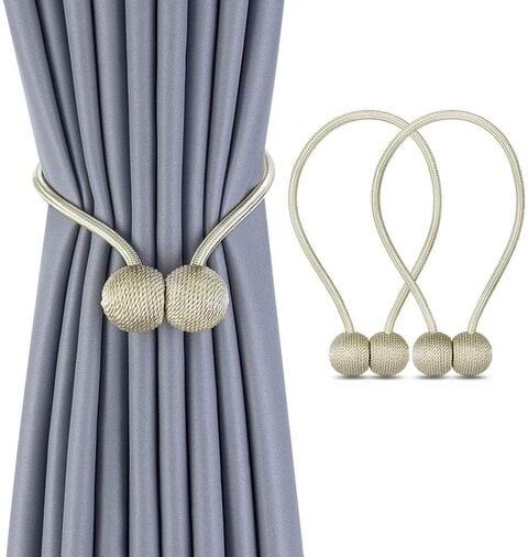 Sky-Touch 1 Pair Magnetic Curtain Tiebacks Magnetic Curtain Straps Strong Magnetic Curtain Buckle For Home Office, Beige