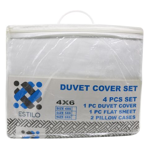 Estilo Plain Duvet Cover Set White Double Size 4x6m White