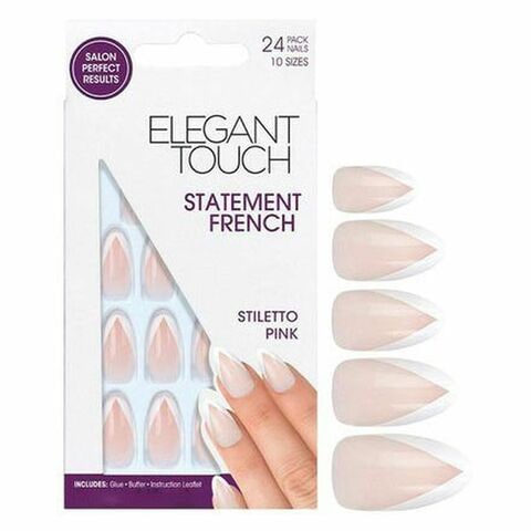 Elegant Touch French False Nails Stiletto Pink 24 PCS