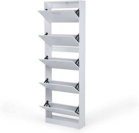Pan Home Furinno Shoe Rack 15 Pairs With 5 Drawer - 59X18X180 cm White