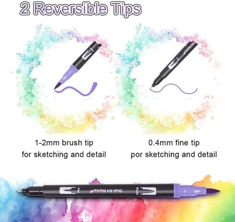 100x Dual Tip Brush Pens, Bright Colors Coloring Books, Drawing