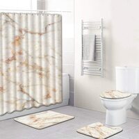 Aiwanto 4pcs/set Water-resistant Shower Curtain &amp; Lid Toilet Cover Pedestal Rug Non-slip Bath Mat Bathroom Decoration Accessories