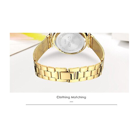 Curren - 9011 Quartz Movement Round Dial Stainless Steel Strap Waterproof Women Wristwatch - Gold