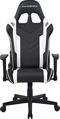 Dxracer P Series Gaming Chair, Premium Pvc Leather Racing Style Office Computer Seat Recliner With Ergonomic Headrest And Lumbar Support-Black And White (Electronic Games)