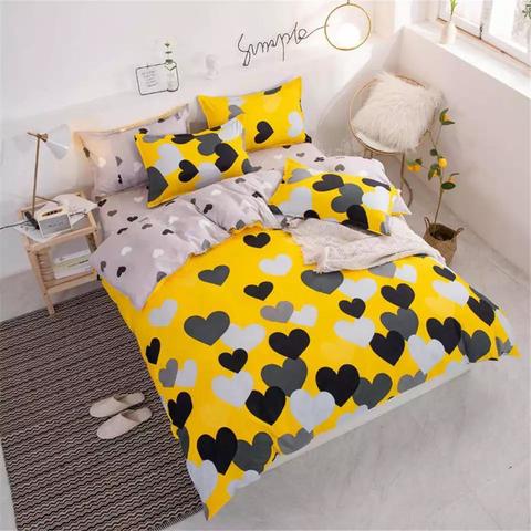 DEALS FOR LESS  - Single Size, Duvet Cover , Bedding Set of 4 Pieces, Yellow Hearts Design