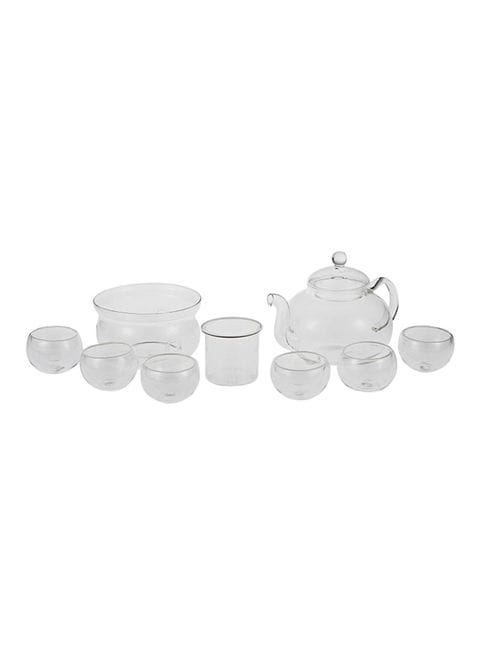 Goldedge - Glass Teapot Burner With 6 Glasses Set Clear 800 Ml