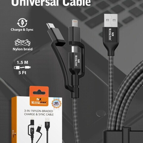 Buy Moogmax 3 In 1 Nylon - Braided Charge  Sync Cable in Saudi Arabia